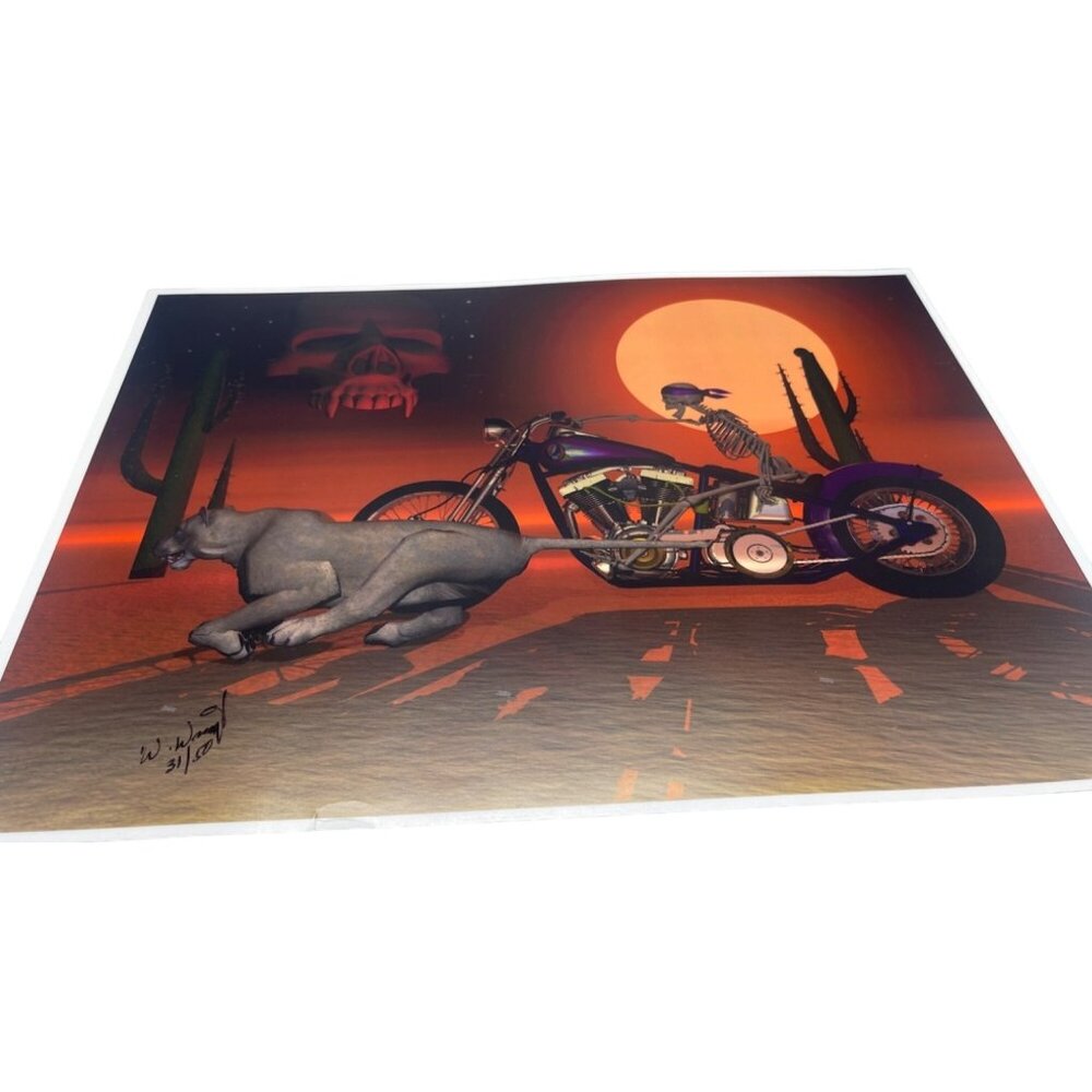 LE GM Harley Davidson motorcycle print artwork signed Wright 31/50 16x12" READ